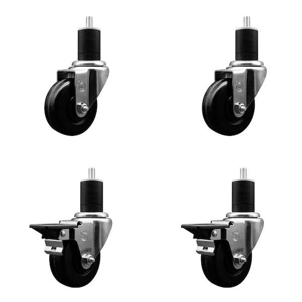 3.5'' Phenolic Wheel Swivel 1-3/4'' Expand Stem Caster Set 2 Brakes, 4PK